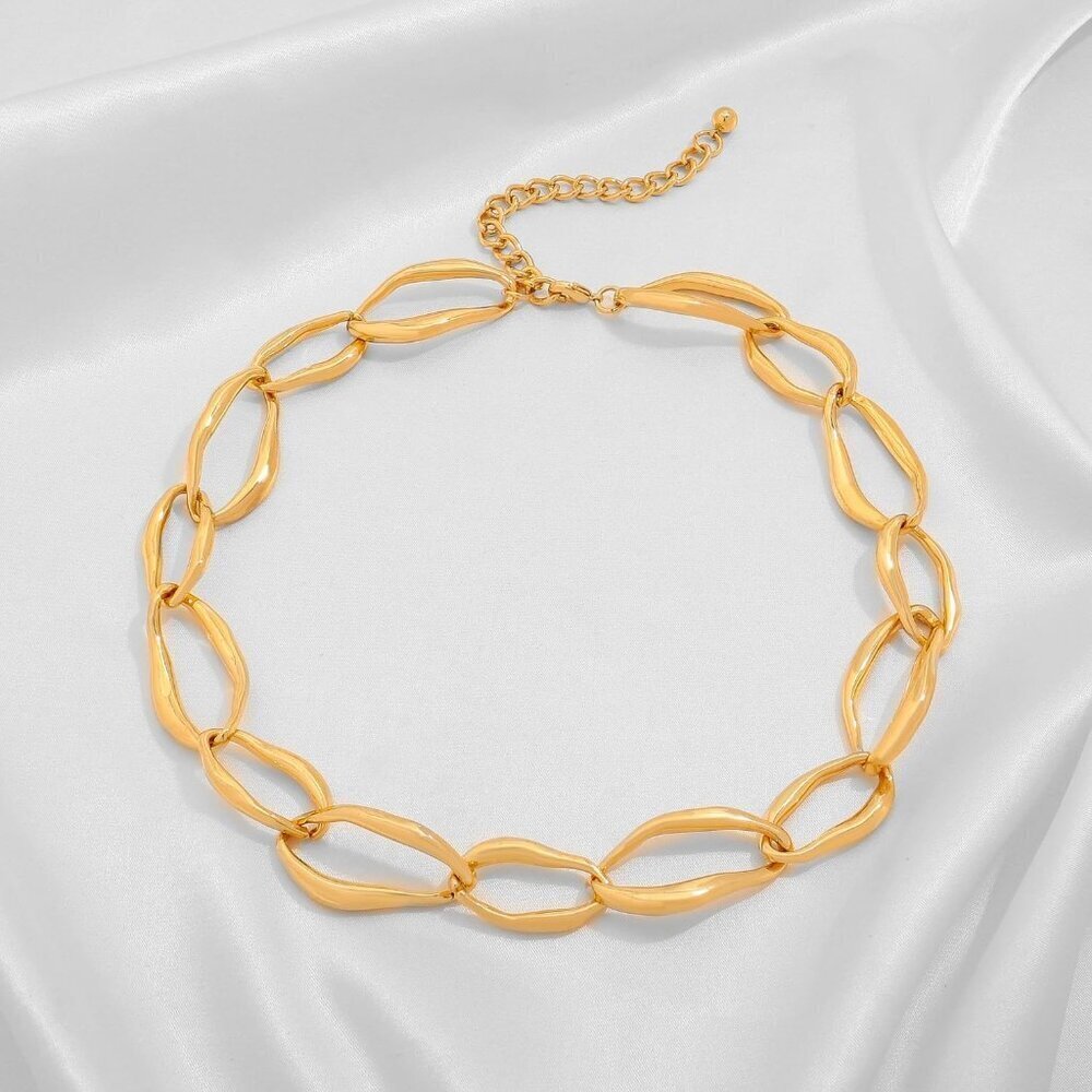 Gold Necklace Women Brass Chunky Link Chain Adjustable Jewelry Gift - Picture 5 of 6